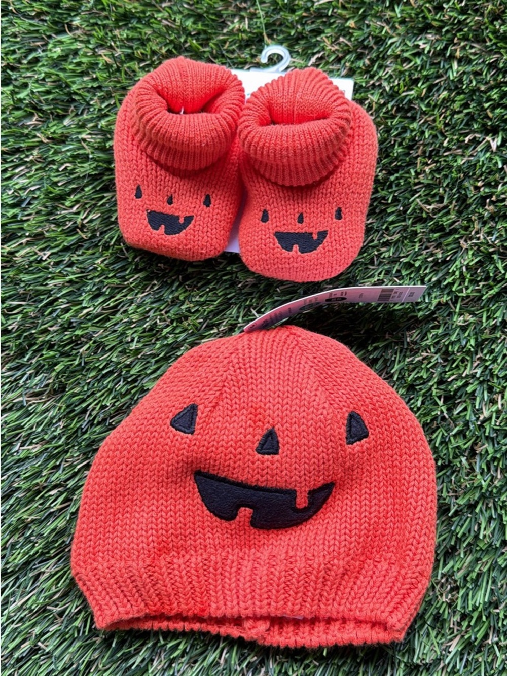 Pumpkin Knit Baby Hat & Booties Set